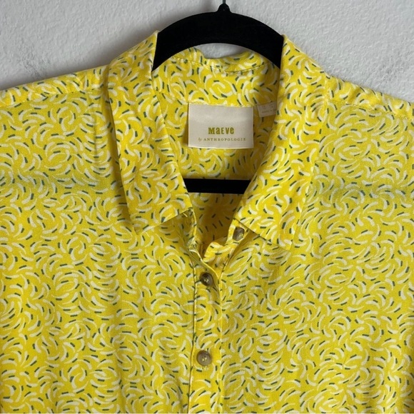 Anthropologie Maeve Womens 8 Blithe Yellow Button Down Shirt Blouse Tie Sleeves - Picture 4 of 12